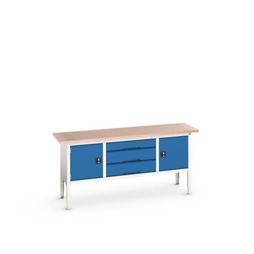 Stół warsztatowy skrzyniowy multiplex 3 szuflady 2 drzwi 2000x600x830-930 mm bott