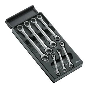 Moduł 7 kluczy oczkowych 12-kątnych z grzechotką 6x7-17x19 mm