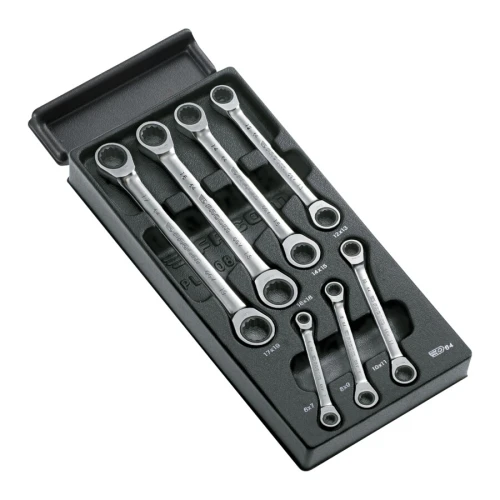 Moduł 7 kluczy oczkowych 12-kątnych z grzechotką 6x7-17x19 mm