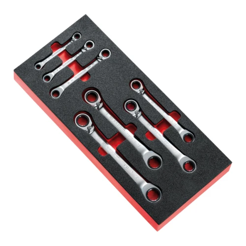 Moduł piankowy 7 kluczy oczkowych z grzechotką 6x7-17x19 mm