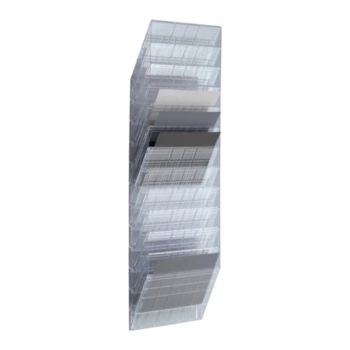 Uchwyt na prospekty H1045xB348xT95mm liczba półek 12 A4 poziomy przeźroczysty
