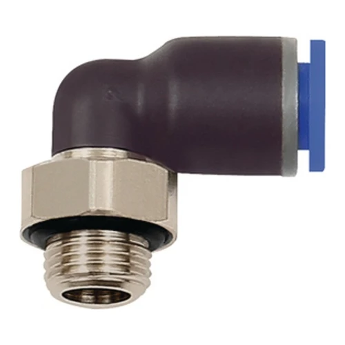 Złącze wtykowe kątowe z gwintem zewnętrznym 1/4" i 4 mm