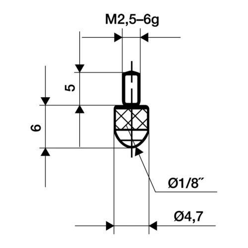 Końcówka pomiarowa dł. 6 mm kulista M2,5 wersja stalowa