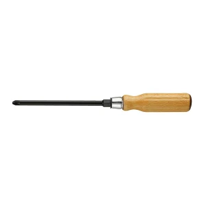 Wkrętak z rękojeścią drewnianą do śrub krzyżakowych Pozidriv - grot kuty 6-kątny PZ2x125mm