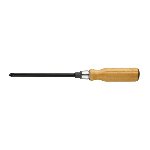 Wkrętak z rękojeścią drewnianą do śrub krzyżakowych Pozidriv - grot kuty 6-kątny PZ2x125mm