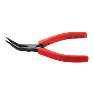 Szczypce z końcówkami półokrągłymi szczęki gładkie, zagięte pod kątem 40° krótkie 155 mm