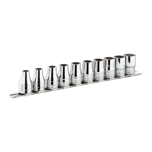 Zestaw 11 kluczy nasadowych calowych 6-kątnych 1/4" na szynie 3/16-9/16
