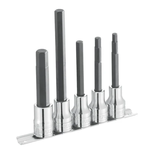 Zestaw 5 kluczy nasadowych trzpieniowych długich 1/2" do śrub 6-kątnych na szynie 6-12 mm