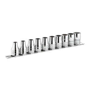 Zestaw 10 kluczy nasadowych 12-kątnych 3/8" na szynie 7-16 mm