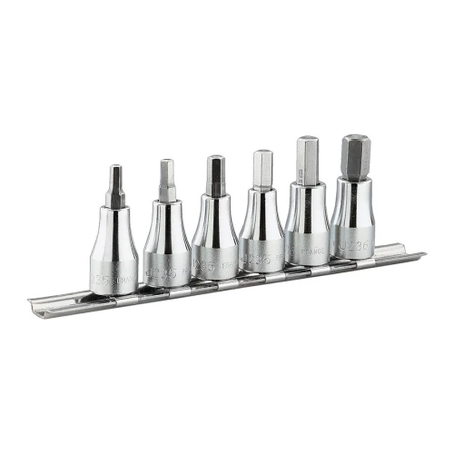 Zestaw 5 kluczy nasadowych trzpieniowych 6-kątnych 3/8" na szynie 8-16 mm