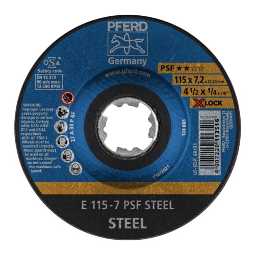 Tarcza do obróbki zgrubnej X-LOCK PSF STEEL D125xS7.2mm zakrzywiony otwór STA 22.23mm PFERD