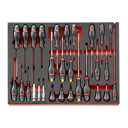 Moduł 29 wkrętaków Protwist® do śrub z rowkiem, Phillips, Pozidriv, Resistorx i Micro-Tech Torx MODM.A456BNL Facom