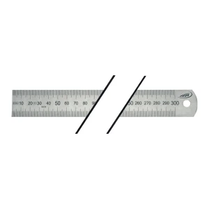 Stalowy przymiar liniowy, stal sprężysta, podziałka mm góra i dół 150/13x0,5mm