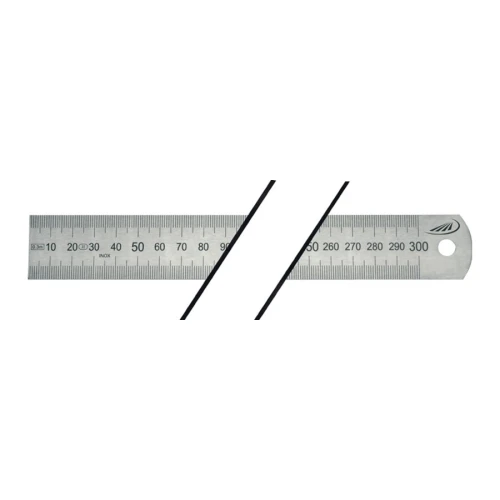 Stalowy przymiar liniowy, stal sprężysta, podziałka mm góra i dół 150/13x0,5mm