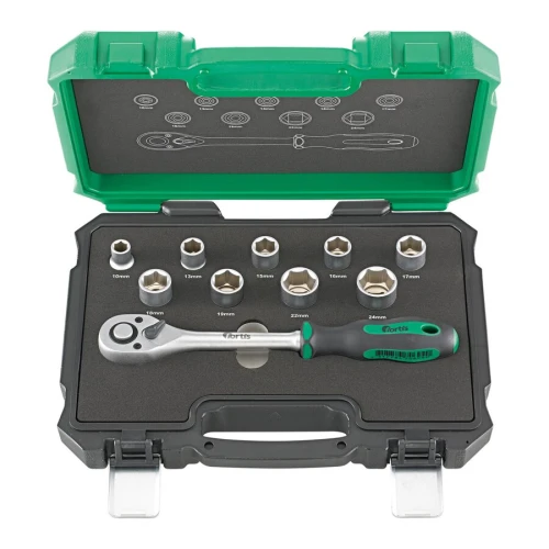 Zestaw nasadek z kluczem grzechotką 1/2" 10-częściowy Fortis