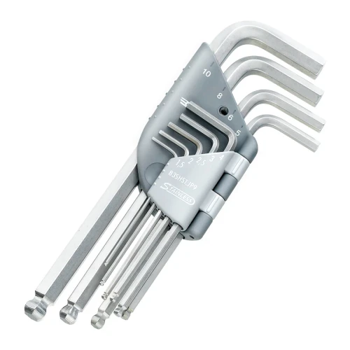 Zestaw 9 kluczy trzpieniowych INOX 6-kątnych