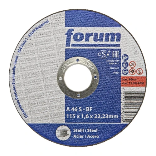 Tarcza do cięcia stali, cienka, 115 x 1,6 mm, T41 prosta Forum