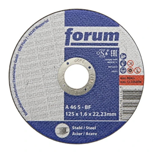 Tarcza do cięcia stali, cienka, 125 x 1,6 mm, T41 prosta Forum